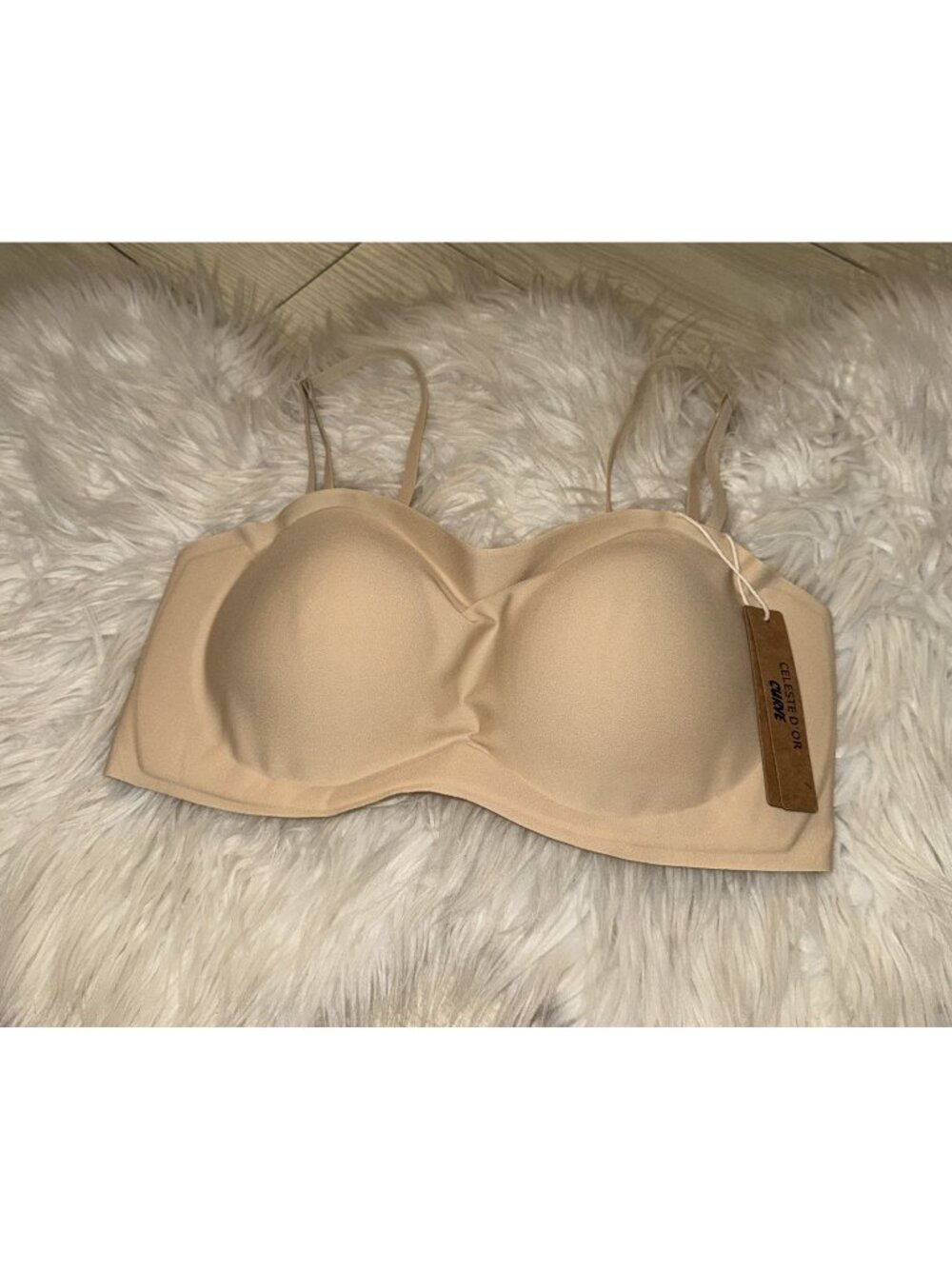 Celeste D'Or Curve Seamless Strapless Multi-Way Bra WF Women’s L Large Beige New